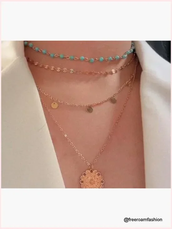 Layered Turquoise Sunflower Pendant Necklace with Extender Chain - Picture 4 of 6